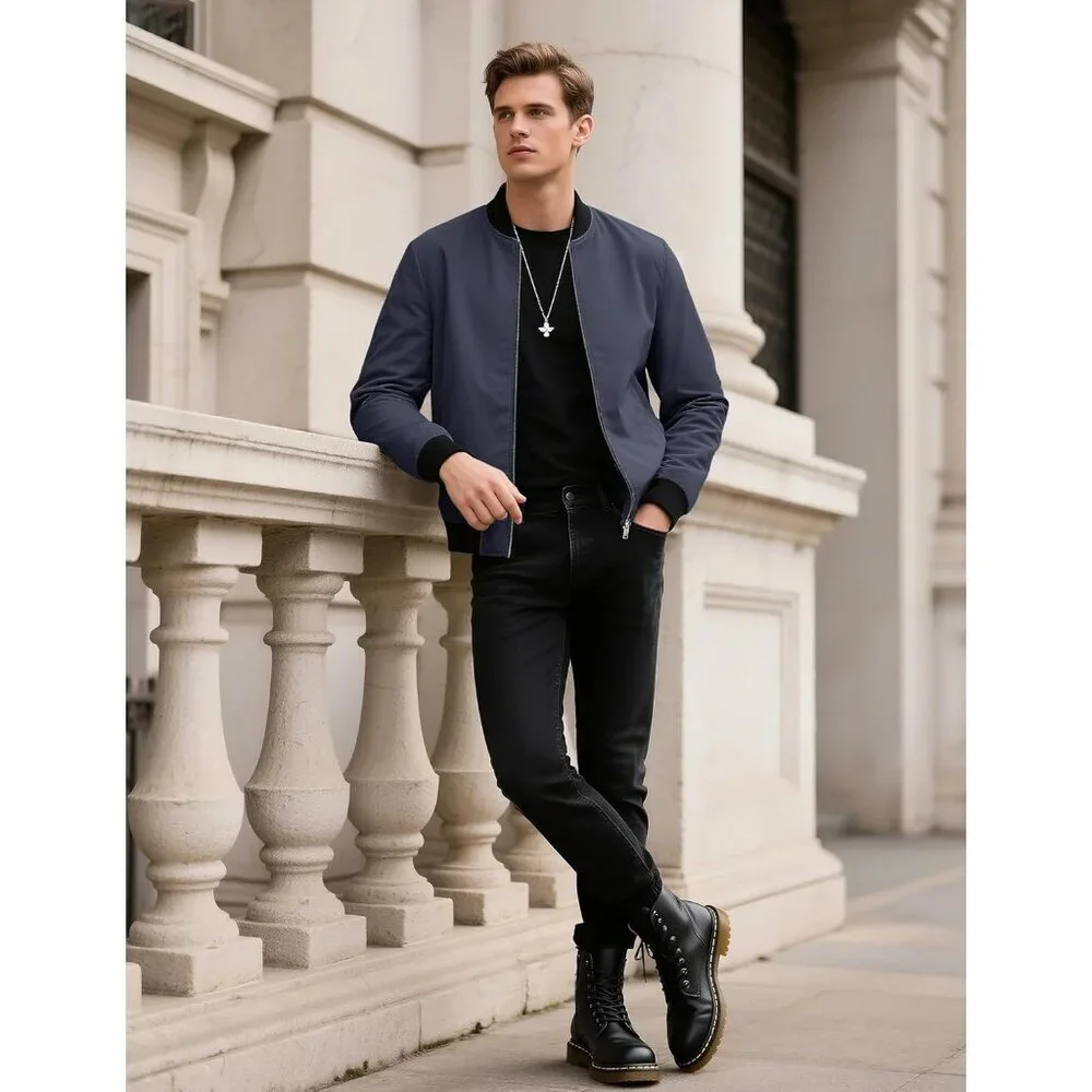 Men's Lightweight Stylish Casual Winter Warm #02 White Bomber Jacket Coats